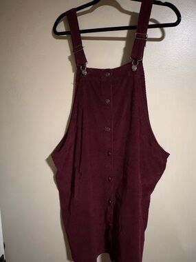 Celebrity Pink Corduroy Overall Dress in Burgundy